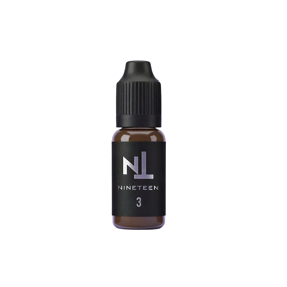 NINETEEN PIGMENTS NT-3 Castano professional medium brown eyebrow permanent makeup pigment bottle.