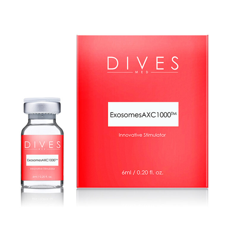 DIVES MED Exosomes AXC1000 6ml vial, an advanced exosomal skin modulator with polynucleotides and hyaluronic acid for professional cellular biostimulation.