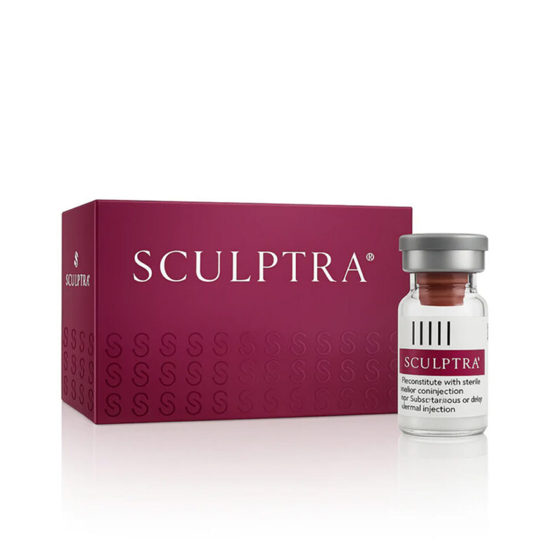 Sculptra 2x5ml vials showcasing professional packaging for poly-L-lactic acid collagen stimulator treatment.